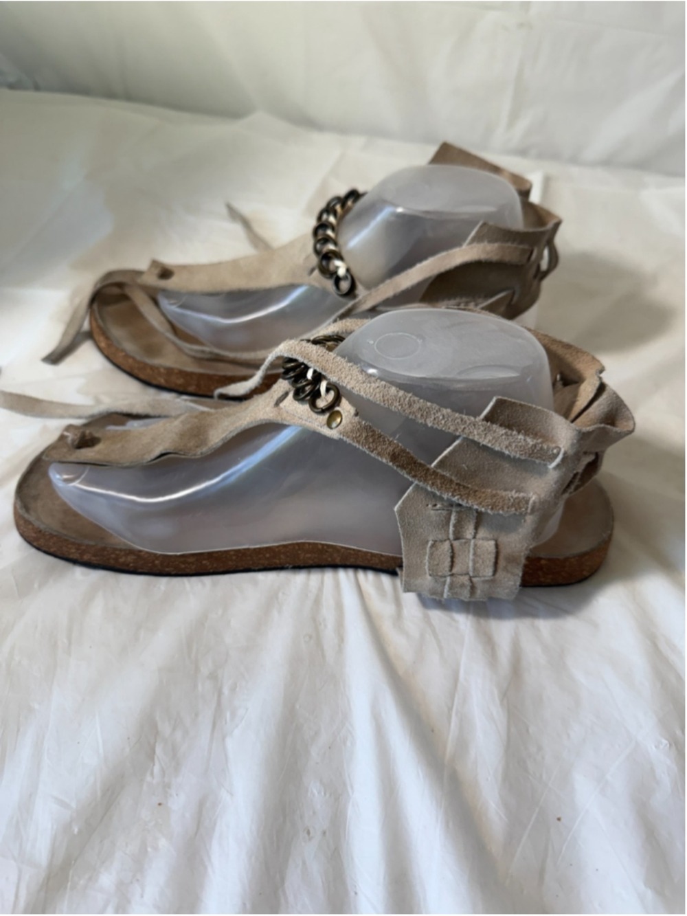 Free People Collins Grey Suede Leather Thong Chain Strappy Sandals Women 41